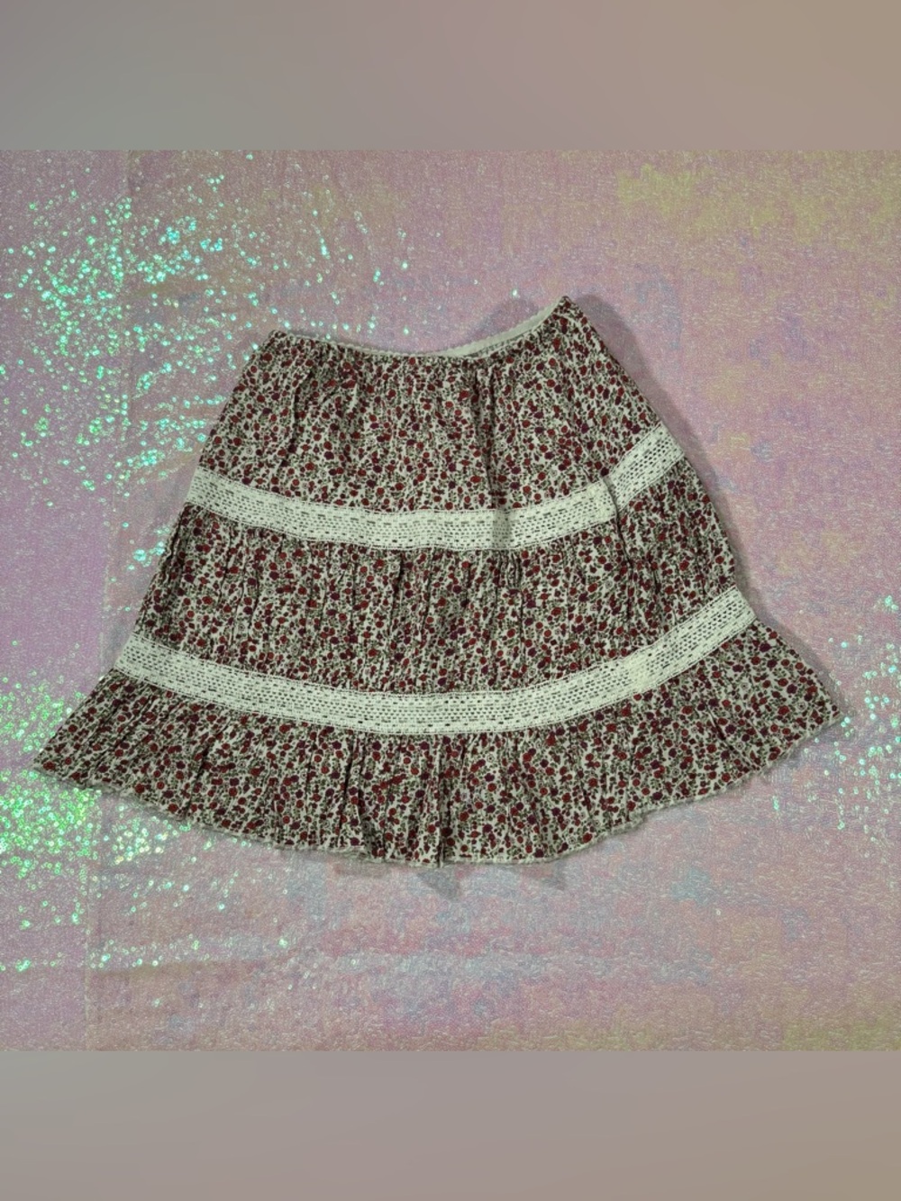 White & Red Floral Patterned Lace Mini Skirt ★彡